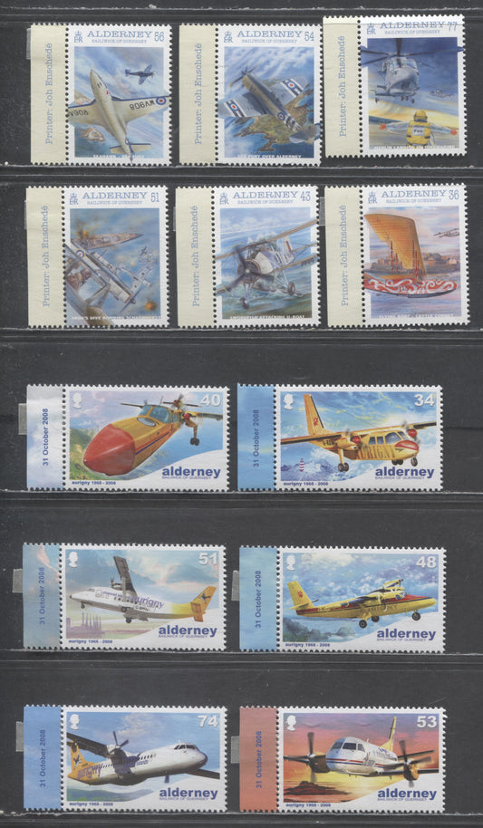Lot 223 Alderney SC#332/355 2008-2009 Airplanes, Naval Aviation Centenary Issues, 12 VFNH Singles, Click on Listing to See ALL Pictures, 2017 Scott Cat. $20.75