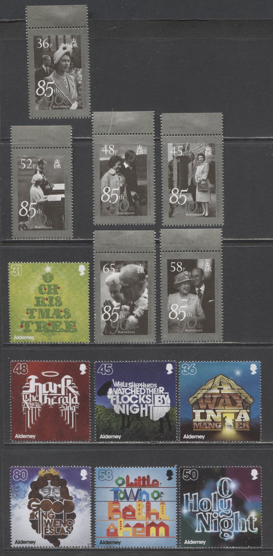 Lot 227 Alderney SC#390/414 2011 QEII Birthday & Christmas Issues, 13 VFNH Singles, Click on Listing to See ALL Pictures, 2017 Scott Cat. $21.55