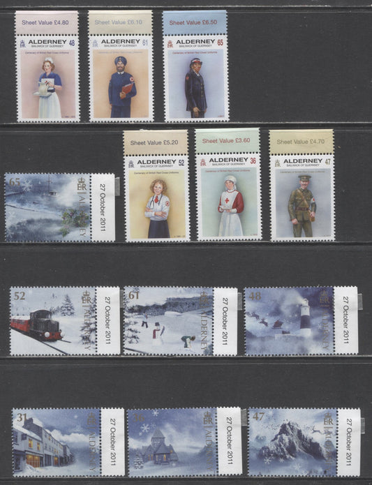 Lot 228 Alderney SC#415-427 2011 Red Cross & Winter Issues, 13 VFNH Singles, Click on Listing to See ALL Pictures, 2017 Scott Cat. $21.4