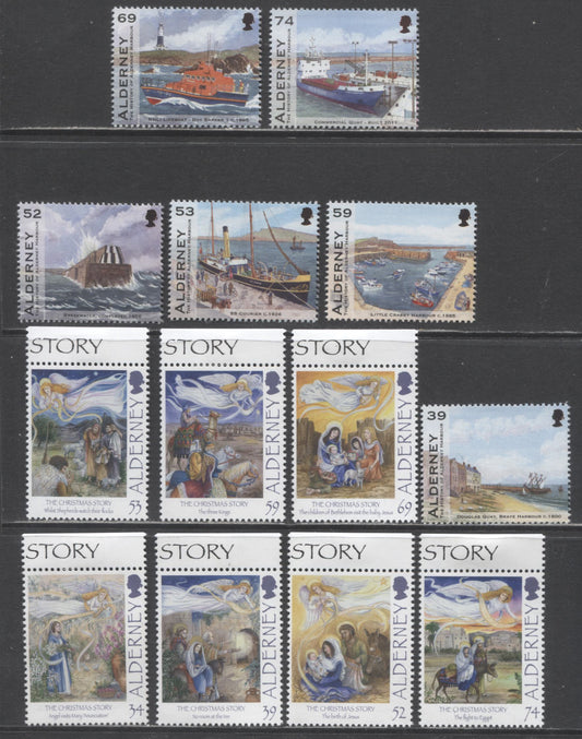 Lot 230 Alderney SC#446-458 2012 Harbour & Christmas Issues, 13 VFNH Singles, Click on Listing to See ALL Pictures, 2017 Scott Cat. $23.7