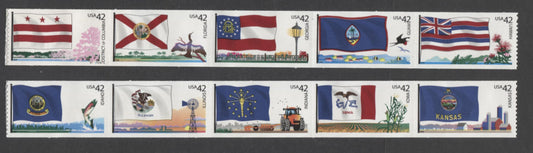 Lot 23 United States SC#4287a-4292a 2008 Flags Of Our Nation Issues, 2 VFNH Strips Of 5, Click on Listing to See ALL Pictures, 2017 Scott Cat. $10