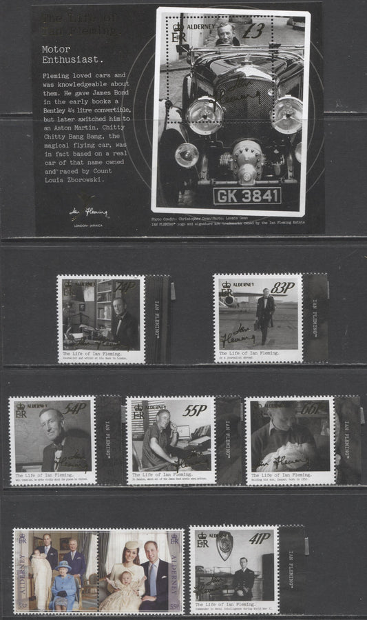 Lot 233 Alderney SC#497-504 2014 1st Birthday Of Prince George & Ian Flemming Issues, 8 VFNH Singles & Souvenir Sheet, Click on Listing to See ALL Pictures, 2017 Scott Cat. $26.5