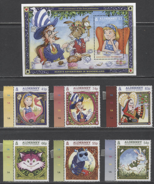 Lot 234 Alderney SC#512-518 2015 Alices Adventures In Wonderland Issues, 7 VFNH Singles & Souvenir Sheet, Click on Listing to See ALL Pictures, 2017 Scott Cat. $20.65