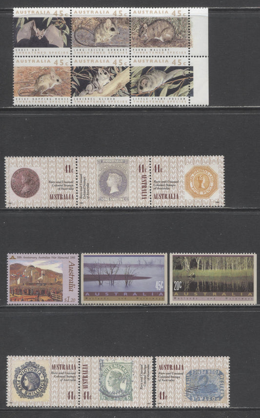 Lot 238 Australia SC#1180a/1248 1990-1992 Penny Black 150th Anniv, War Memorial, Threatened Species & Wetlands Issues, 6 VFNH Singles, Pairs & Souvenir Sheet, Click on Listing to See ALL Pictures, 2017 Scott Cat. $12