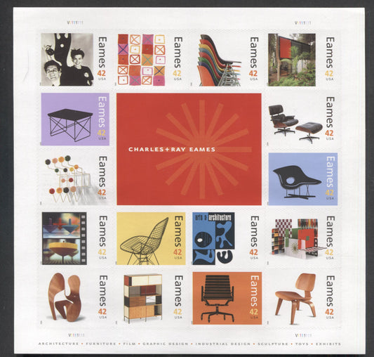Lot 24 United States SC#4333 42c Multicolored 2008 Charles & Ray Eames, A VFNH Pane Of 16, Click on Listing to See ALL Pictures, 2017 Scott Cat. $18