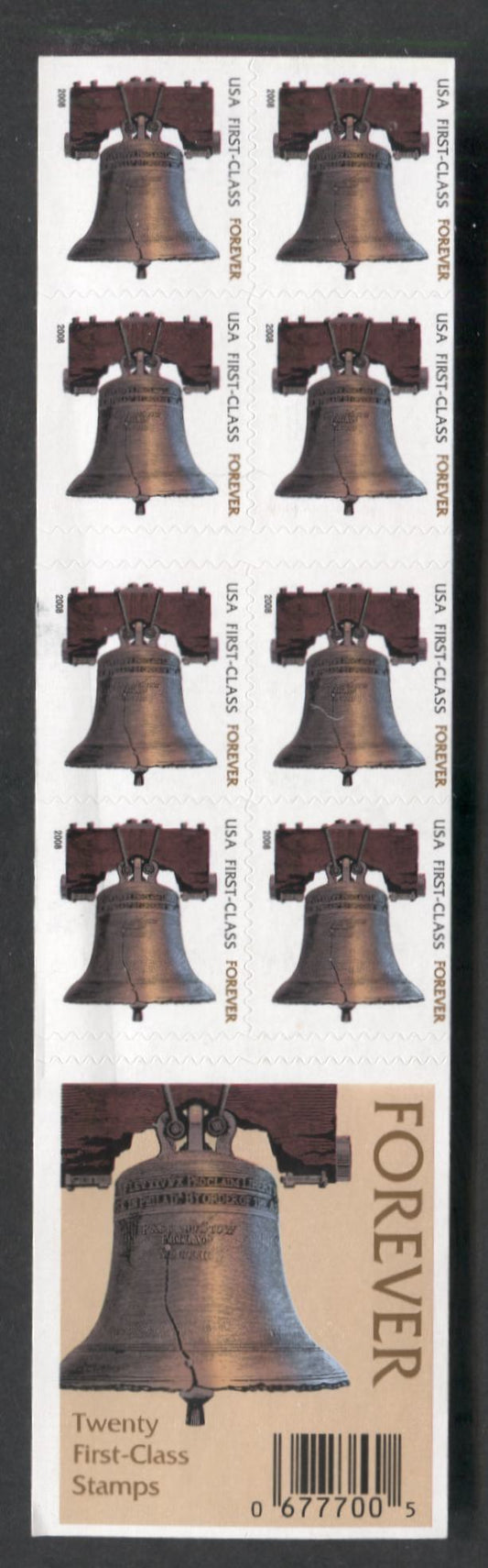 Lot 26 United States SC#4125c First Class Multicolored 2008 Liberty Bell Issue, Double Sided Booklet, Dated 2008, Large Microprinting, A VFNH Booklet Of 20, Click on Listing to See ALL Pictures, 2017 Scott Cat. $18