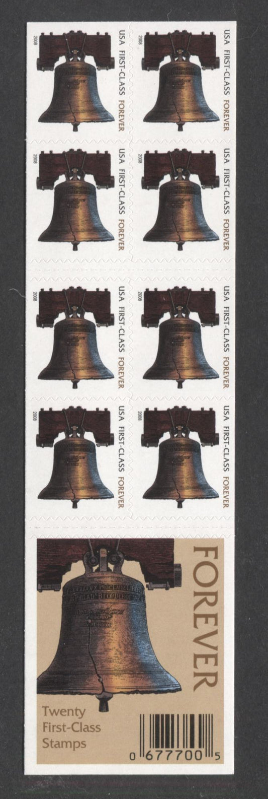 Lot 28 United States SC#4126c First Class Multicolored 2008 Liberty Bell Issue, Double Sided Booklet, Dated 2008, Small Microprinting, A VFNH Booklet Of 20, Click on Listing to See ALL Pictures, 2017 Scott Cat. $18
