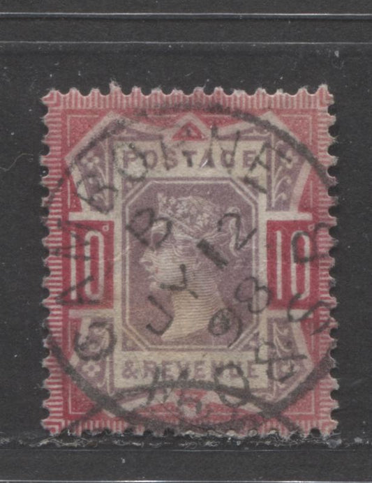 Lot  399 Great Britain - CDS & Split Ring Cancels SC#121 10d Dull Purple & Carmine 1887-1900 Jubilee Issue, July 12, 1898 Canborne M.O & S.B CDS, Some Fading/Running of Colour, A VG/F Used Single, Estimated Value $15