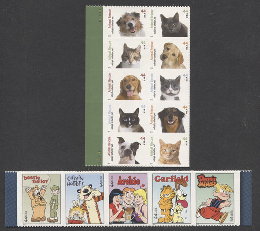 Lot 40 United States SC#4460a/4471a 2010 Animal Rescue & Sunday Funnies Issues, 2 VFNH Strip Of 5 & Pane Of 10, Click on Listing to See ALL Pictures, 2017 Scott Cat. $15