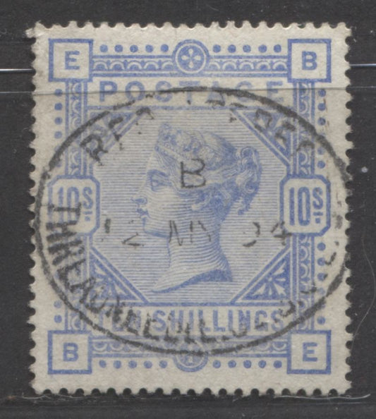Lot  406 Great Britain - Oval Registered Cancels SC#109 10/- Ultramarine 1884 High Value Issue, May 12, 1894 Threadneedle St. Oval Registry Cancel, A F/VF Used Single, Estimated Value $375