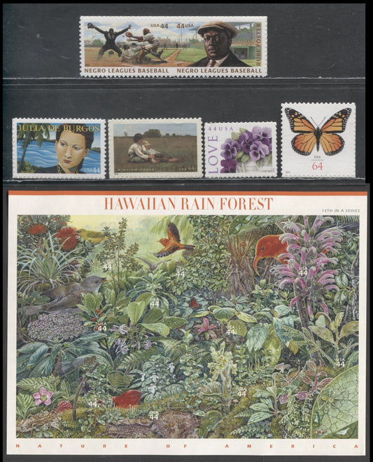 Lot 41 United States SC#4450/4474 2010 Love/Hawaiian Rainforest Issues, 6 VFNH Singles, Pair & Sheet Of 10, Click on Listing to See ALL Pictures, 2017 Scott Cat. $16