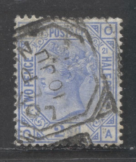 Lot  411 Great Britain - Squared Circle Cancels SC#82 2.5d Ultramarine 1880-1881 Large Coloured Corner Letters, Imperial Crown Wmk, London, June 10, 1881, Plate 21, A VF Used Single, 2022 Scott Classic Cat. $70