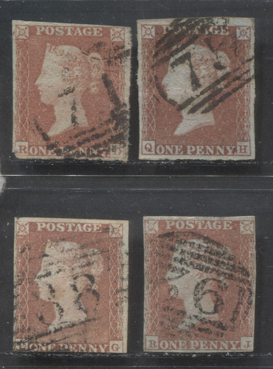 Lot  419 Great Britain - Barred Numeral Cancels For England & Wales: 1-99 SC#3 1d Red Brown 1841-1854 1d Red Imperf Issue, #71, #75, #88, #92, 4 Good & VG Used Singles, Estimated Value $13