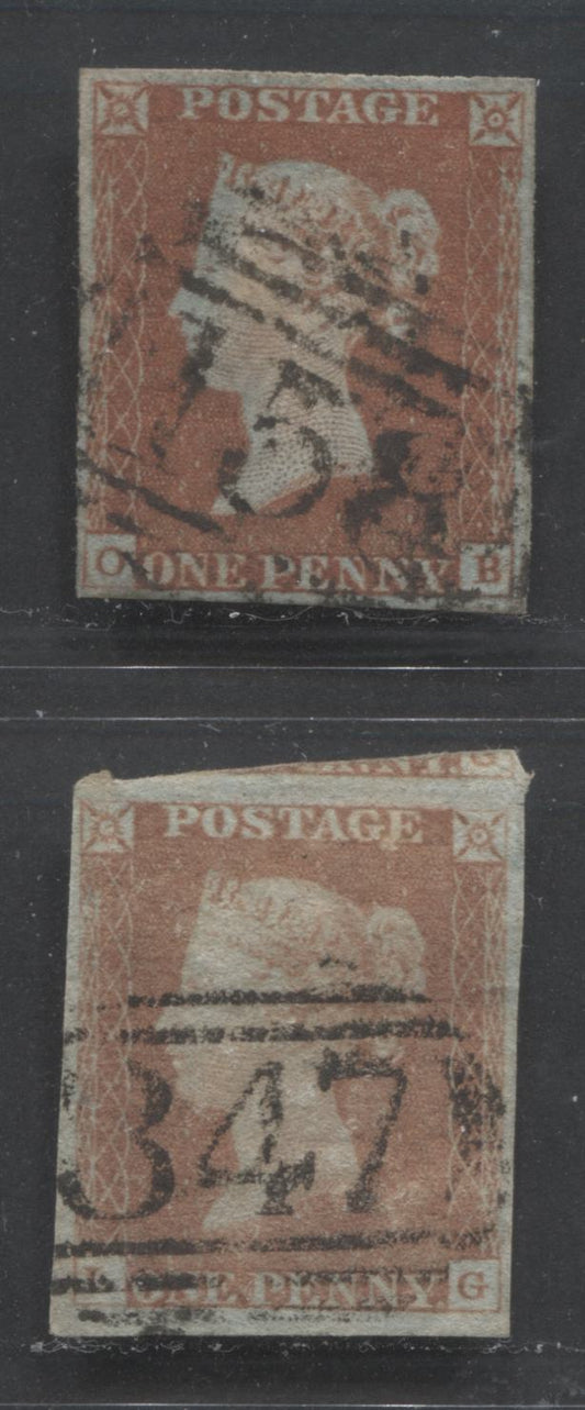 Lot  421 Great Britain - Barred Numeral Cancels For England & Wales: 100-350 SC#3 1d Red Brown 1841-1854 1d Red Imperf Issue, #158 & #347, 2 Fine Used Singles, Estimated Value $32