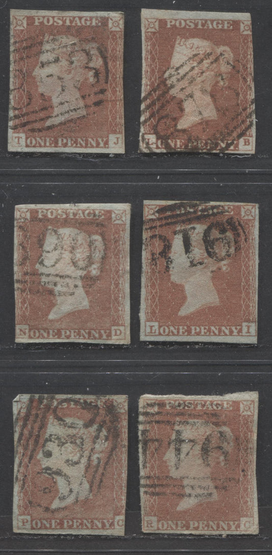 Lot  429 Great Britain - Barred Numeral Cancels For England & Wales: 850-999 SC#3 1d Red Brown 1841-1854 1d Red Imperf Issue, #853, #878, #890, #918, #930 And #944, 6 Good & VG Used Singles, Estimated Value $20