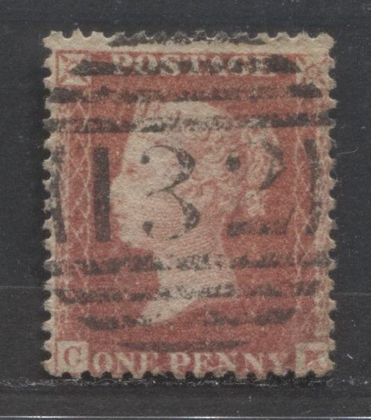 Lot  437 Great Britain - Barred Numeral Cancels For England & Wales: 100-199 SC#20var 1d Bright Red 1857-1863 1d Red Stars, Large Crown, White Paper, Perf. 14 Issue, #132 Pre-Fire Printing On Cream Tinted Paper, A Fine Used Singles, Estimated Value $135