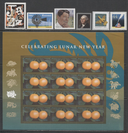 Lot 44 United States SC#4492/4504 2011 Chinese New Year, Kansas, Reagan, Art Deco Bird, Inkwell, Jazz & Washington Issues, 7 VFNH Singles & Sheet Of 12, Click on Listing to See ALL Pictures, 2017 Scott Cat. $16.65