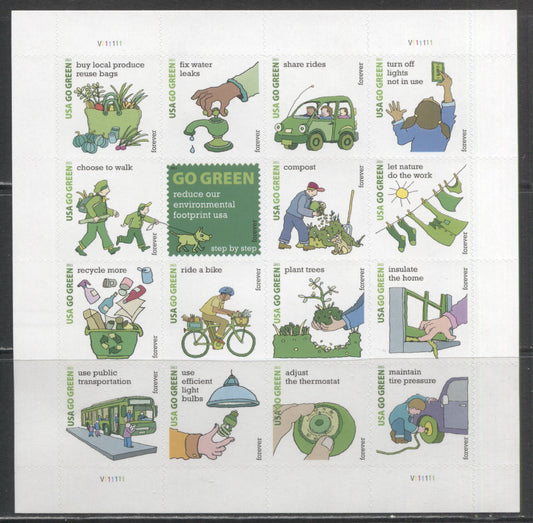 Lot 46 United States SC#4524 Forever Green & Multicolored 2011 Go Green Issue, A VFNH Sheet Of 16, Click on Listing to See ALL Pictures, 2017 Scott Cat. $16