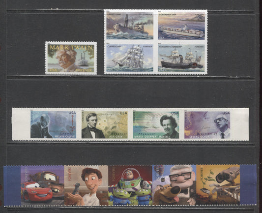 Lot 48 United States SC#4544a/4557a 2011 Scientists, Twain, Merchant arines & Disney/Pixar Issues, 4 VFNH Single, Block & Strip Of 4 & Strip Of 5, Click on Listing to See ALL Pictures, 2017 Scott Cat. $14