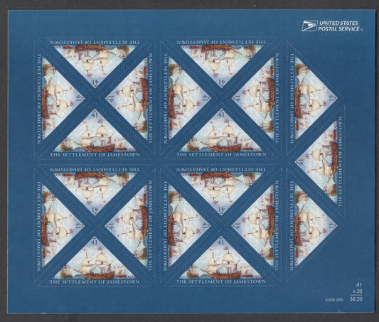 Lot 8 United States SC#4136 41c Multicolored 2007 Settlement Of Jamestown 400th Anniversary Issue, A VFNH Pane Of 20, Click on Listing to See ALL Pictures, 2017 Scott Cat. $22