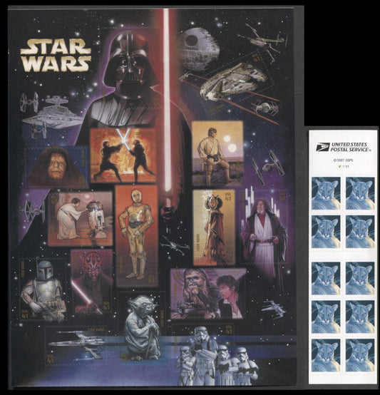 Lot 9 United States SC#4142a-4143 2007 Wildlife & Star Wars 30th Anniversary Movie Premier Issues, 2 VFNH Booklet Of 10 & Pane Of 15, Click on Listing to See ALL Pictures, 2017 Scott Cat. $18.5