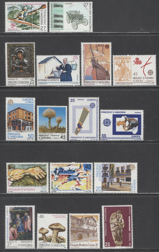 Andorra (Spanish Admin) SC#205-221 1990-1992 Europa/Automobile Museum Issues, 17 VFNH Singles, Click on Listing to See ALL Pictures, 2017 Scott Cat. $16.25