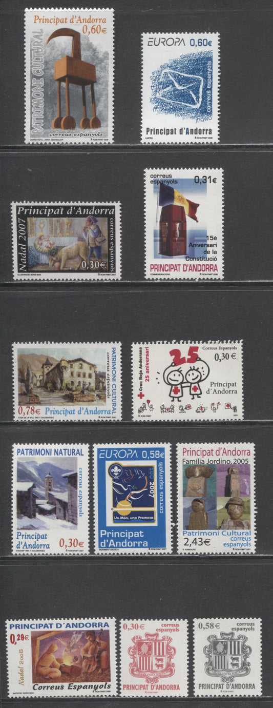 Andorra (Spanish Admin) SC#326/339 2006-2008 Christmas/Europa Issues, 10 VFNH Singles, 2017 Scott Cat. $19.35