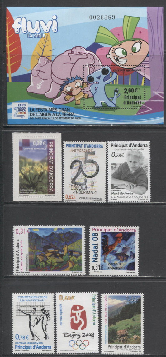 Andorra (Spanish Admin) SC#340-348 2008-2009 Science Society/Rodoreda Issues, 9 VFNH Singles & Souvenir Sheet, Click on Listing to See ALL Pictures, 2017 Scott Cat. $24.15