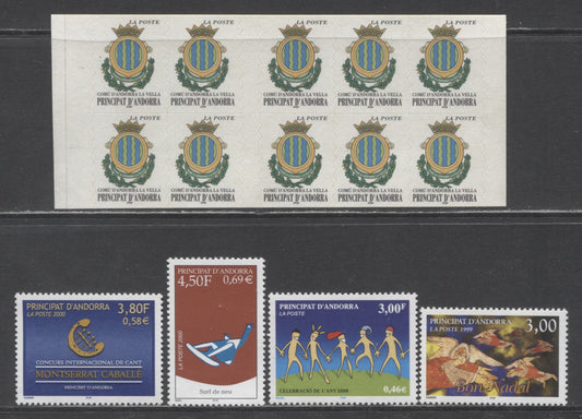 Lot 89 Andorra (French Admin) SC#516-520 1999-2000 Christner/Montserrat Caballe Chant Competition Issues, 5 VFNH Singles & Booklet Pane Of 10, Click on Listing to See ALL Pictures, 2017 Scott Cat. $20.5