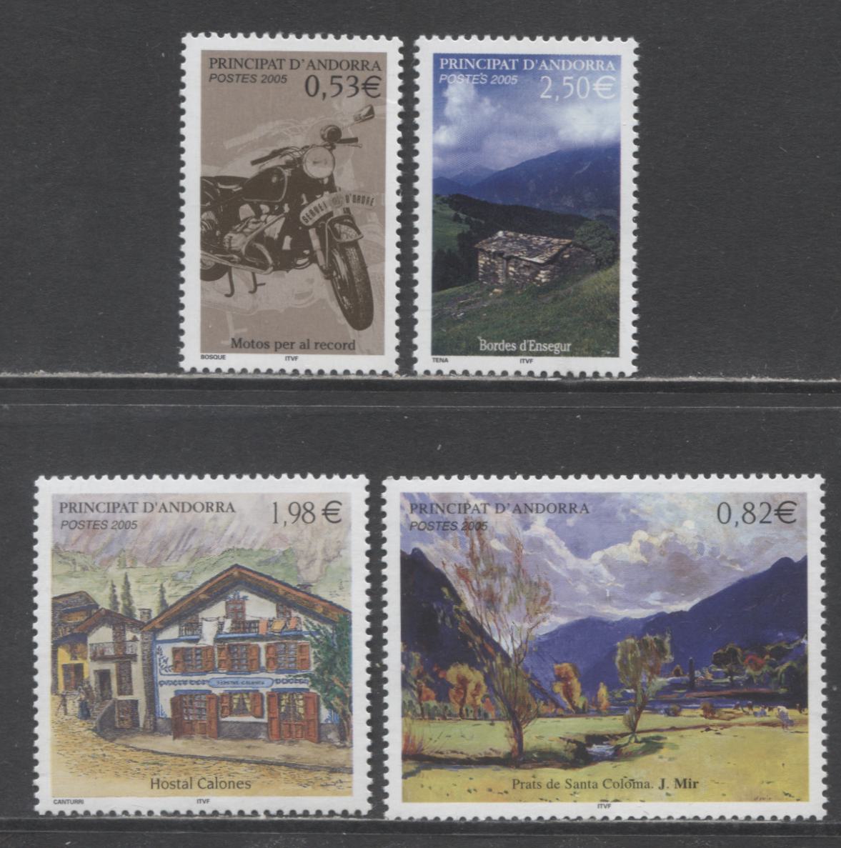 Andorra (French Admin) SC#599-602 2005 Bordes d'Ensegur, Police Motorcycle, Prats de Santa Coloma & Calones Hostel Issues, 4 VFNH Singles, Click on Listing to See ALL Pictures, 2017 Scott Cat. $21