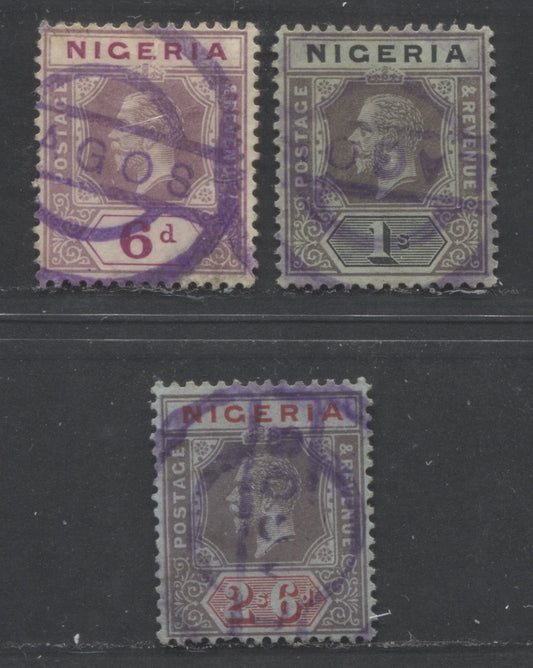 Lot 439 Nigeria SC#7/9 1914-1924 King George V Imperium Keyplate Issue, Wmk  Multiple Crown CA, With SON Lagos Parcel Cancels, 3 Fine Used Singles, Click on Listing to See ALL Pictures, Estimated Value $40