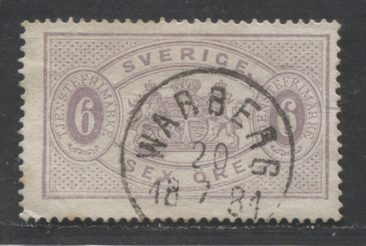 Lot 499 Sweden SC#O4 6o Lilac 1874-1877 Arms Official Issue, Perf. 14, SON July 18, 1881 Warberg CDS, A Fine Used Single, Click on Listing to See ALL Pictures, Estimated Value $32