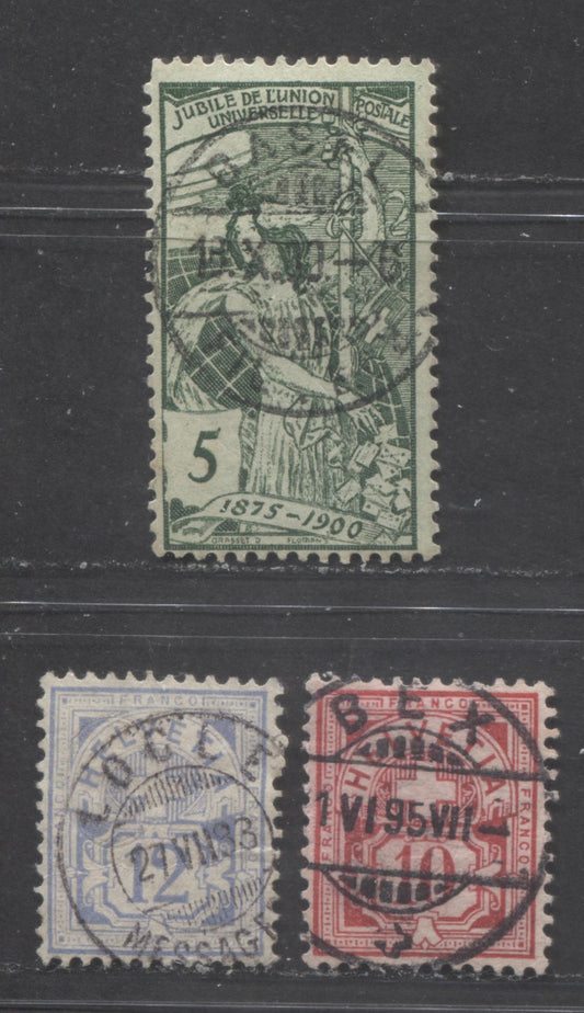 Lot 502 Switzerland SC#73  1882-1900 Numeral Issue Wmk Cross In Oval Type I & II, Granite & White Paper & UPU Issues, With SON CDS Cancels Including Locele, Bex and Basel, 3 VG, Fine & VF Used Singles, Estimated Value $10