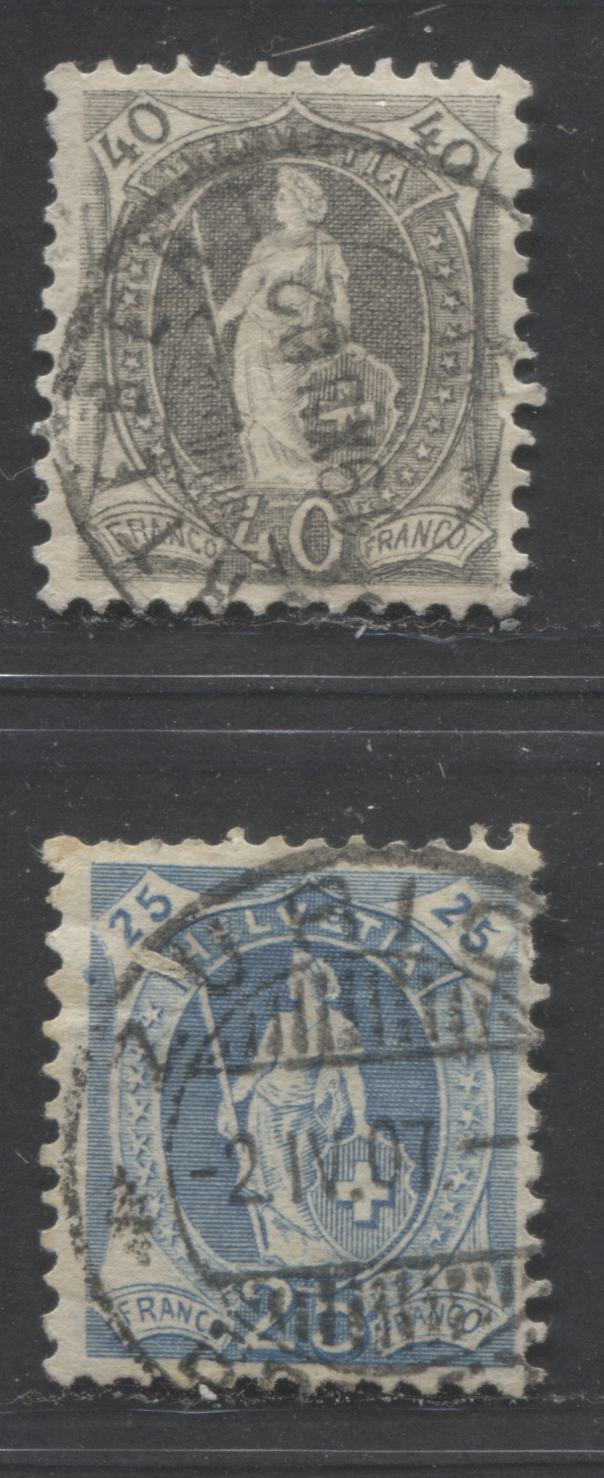 Lot 503 Switzerland SC#84a  1891-1905 Standing Helvetia Issue, Wmk Cross in Oval & Multiple Crosses, Perf. 11.5 x 11, With SON CDS Cancels, 2 VF & VG-F Used  Singles, Click on Listing to See ALL Pictures, Estimated Value $12