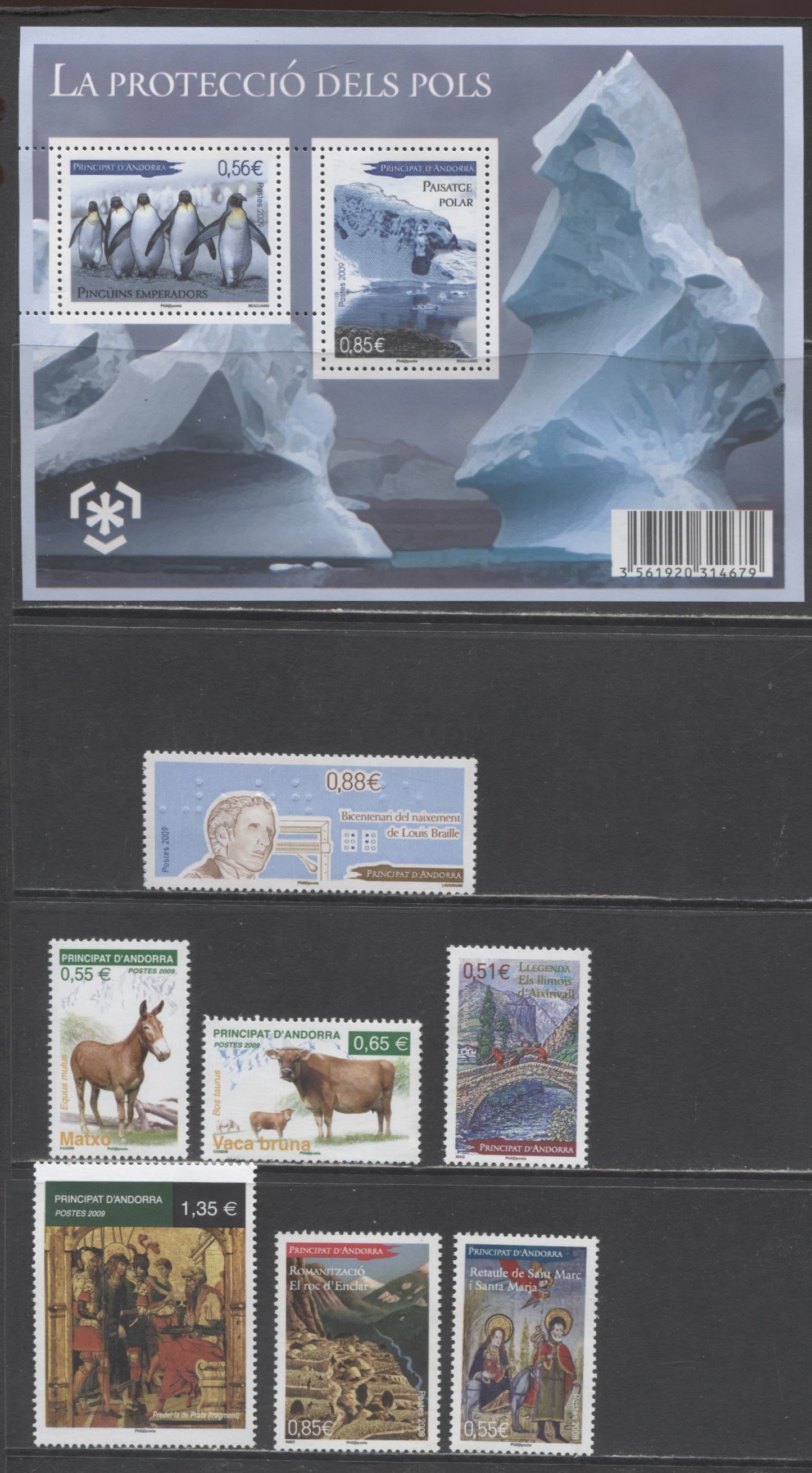 Lot 51 Andorra (French Admin) SC#645-652 2008-2009 Roc D'enclar/Predelle Issues, 8 VFNH Singles & Souvenir Sheet, Click on Listing to See ALL Pictures, 2017 Scott Cat. $20.1