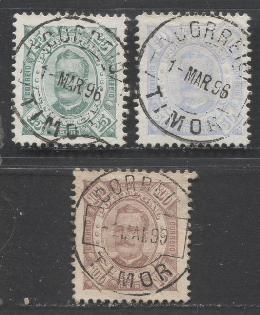 Lot 511 Timor SC#26  1894 King Carlos - Keyplate Issue, With SON March 1896 & 1899 Timor CDS Cancels, 3 VF Used  Singles, Click on Listing to See ALL Pictures, Estimated Value $15