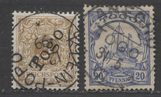 Lot 512 Togo SC#1a  1897-1900 Overprinted Numeral Issue & Kaiser Yachts Issues, With SON Klein-Popo & Aneoho  CDS Cancels, 2 VF Used  Singles, Click on Listing to See ALL Pictures, 2022 Scott Classic Cat. $24