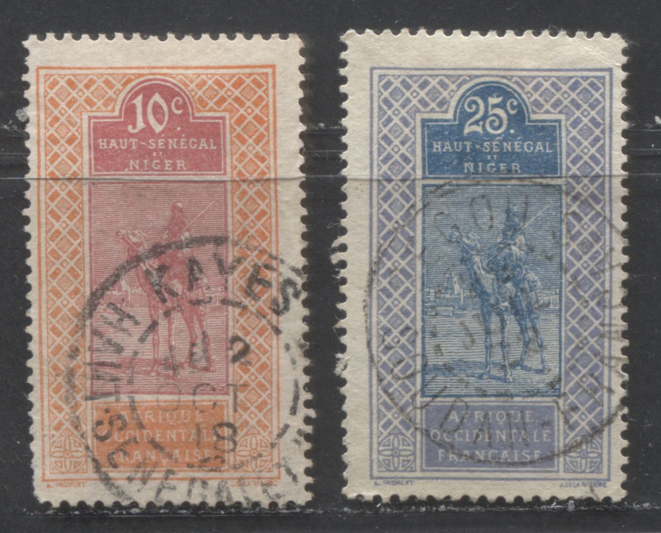 Lot 521 Upper Senegal-Niger SC#22  1914-1917 Camel Rider Crossing Desert Keyplate Issue, With SON Kayes & Degoh CDS Cancels, 2 Fine Used Singles, Click on Listing to See ALL Pictures, 2022 Scott Classic Cat. $3.5