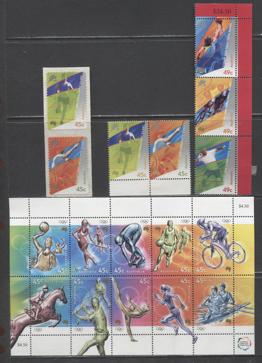 Lot 60 Australia SC#1847a-1862 2000 Paralympics & Olympic Issues, 4 VFNH Souvenir Sheet, Pairs & Strip Of 3, Click on Listing to See ALL Pictures, 2017 Scott Cat. $17.25