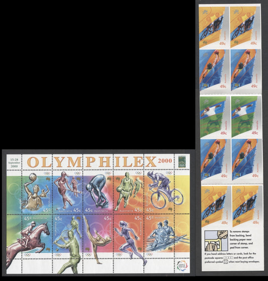 Lot 61 Australia SC#1854a/1862k 2000 Paralympics & Olympic Issues, 2 VFNH Souvenir Sheet & Booklet Of 10, Click on Listing to See ALL Pictures, 2017 Scott Cat. $18.5