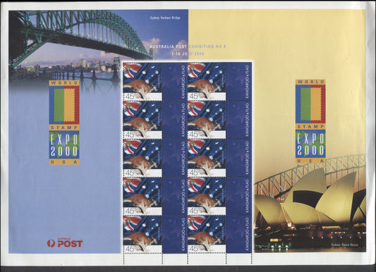 Lot 66 Australia SC#1832a 45c Multicolored 2000 Kangaroo & Flag Issue, A VFNH Souvenir Sheet Of 10, Click on Listing to See ALL Pictures, 2017 Scott Cat. $13.5