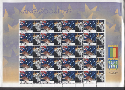 Lot 67 Australia SC#1832avar 45c Multicolored 2000 Kangaroo & Flag Issue, A VFNH Souvenir Sheet Of 20, Click on Listing to See ALL Pictures, 2017 Scott Cat. $27