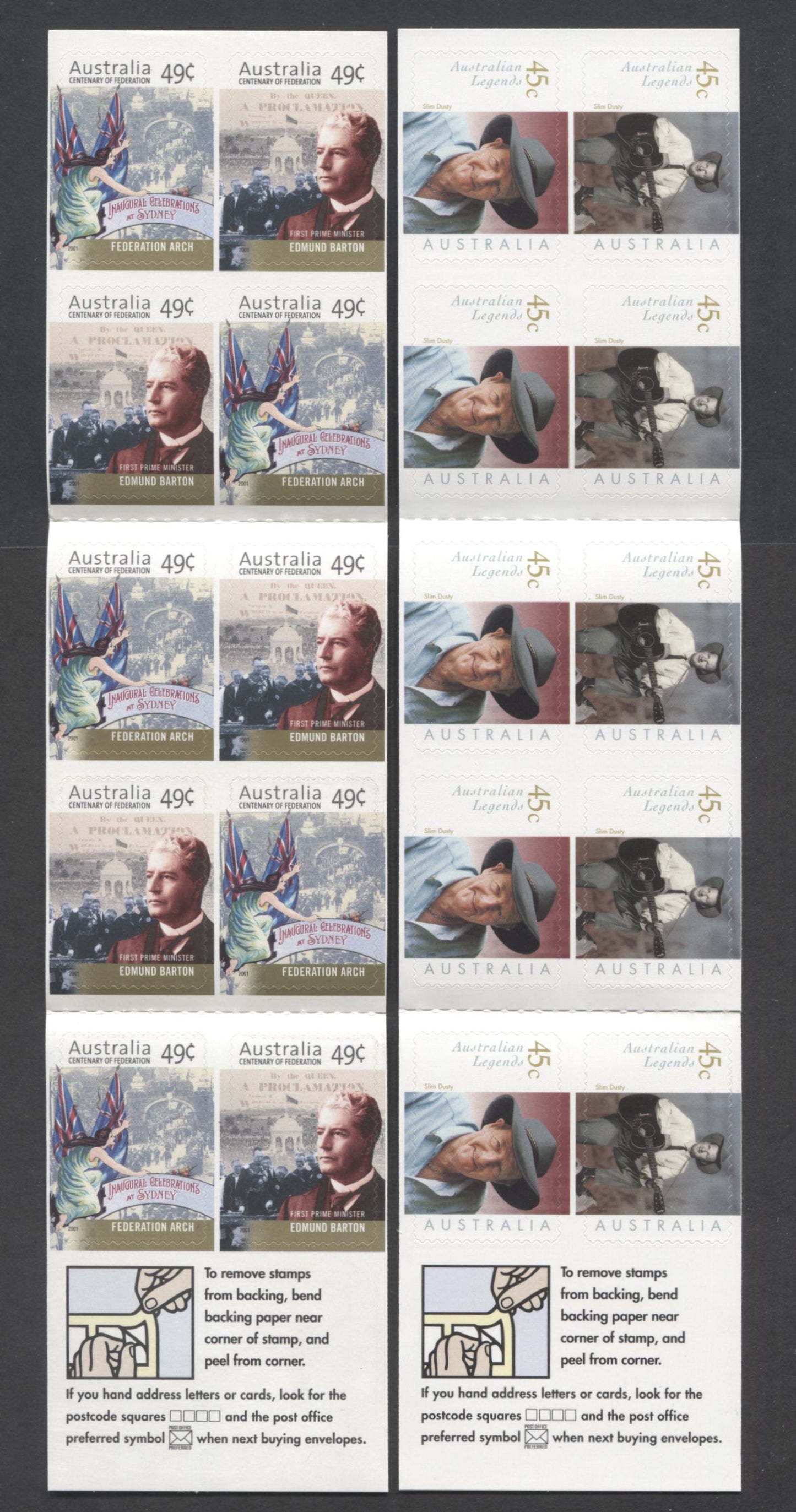 Lot 69 Australia SC#1932a/1936a 2001 Federation Of Australia Centenary & Australian Legends Issues, 2 VFNH Booklets Of 10, Click on Listing to See ALL Pictures, 2017 Scott Cat. $20