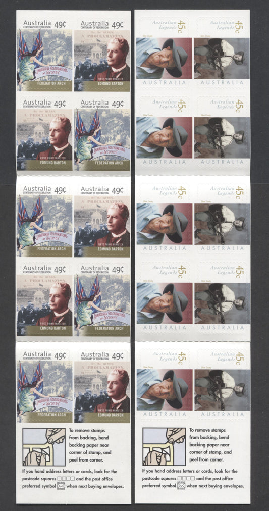 Lot 69 Australia SC#1932a/1936a 2001 Federation Of Australia Centenary & Australian Legends Issues, 2 VFNH Booklets Of 10, Click on Listing to See ALL Pictures, 2017 Scott Cat. $20