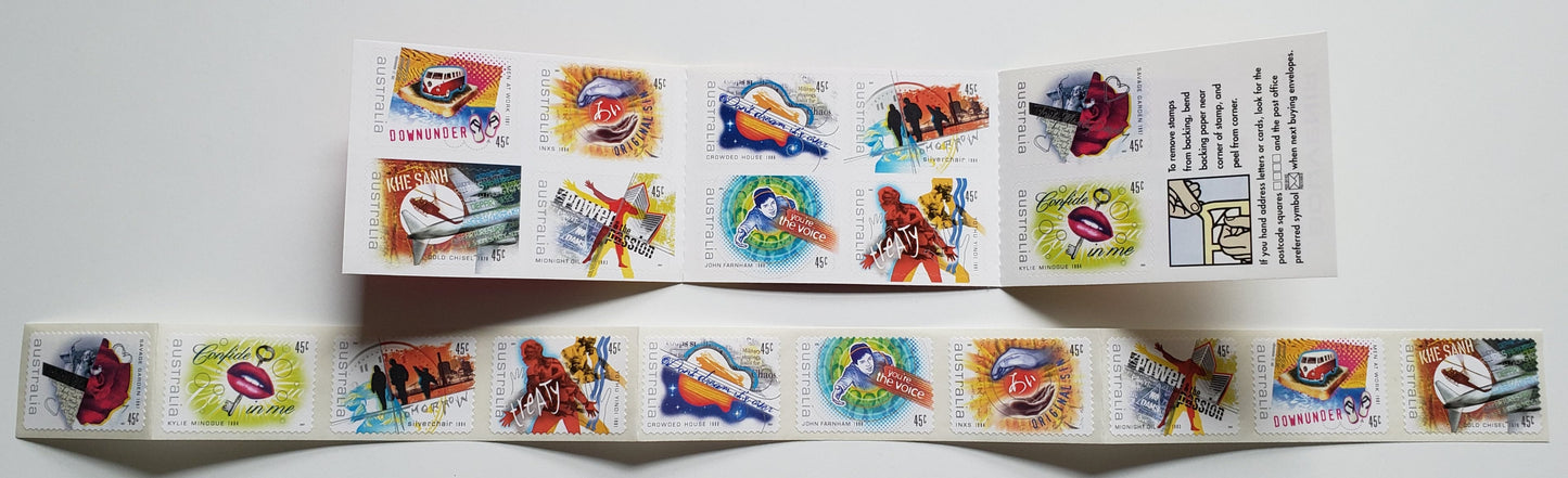 Lot 89 Australia SC#1953a-1953b 2001 Rock Music Issue, 2 VFNH Strip & Booklet of 10, Click on Listing to See ALL Pictures, 2017 Scott Cat. $24