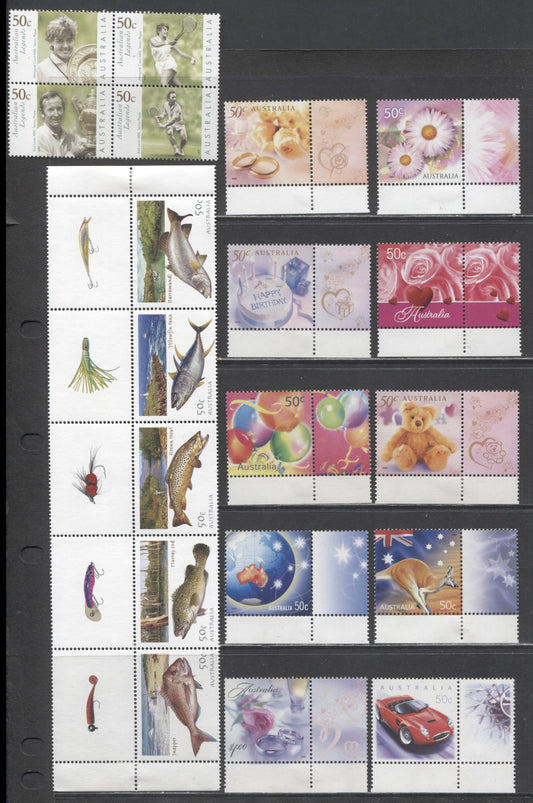 Lot 90 Australia SC#2115/2128a 2003 Pictorials & Australian Legends Issues, 13 VFNH Singles, Block Of 4 & Strip Of 5, Click on Listing to See ALL Pictures, 2017 Scott Cat. $15