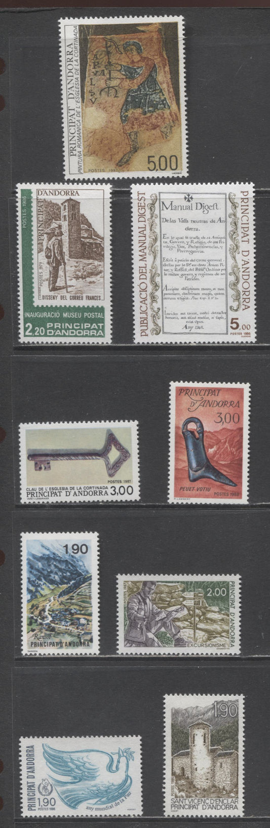 Lot 9 Andorra (French Admin) SC#343/361 1986-1988 Postal Museum Inauguration / Shoemakers Issues, 9 VFNH Singles, Click on Listing to See ALL Pictures, 2017 Scott Cat. $14.8