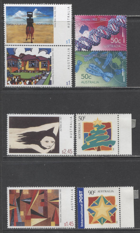 Lot 94 Australia SC#2149a/2184 2003 Paintings, Genetics & Christmas Issues, 6 VFNH Singles & Pair, Click on Listing to See ALL Pictures, 2017 Scott Cat. $12.65