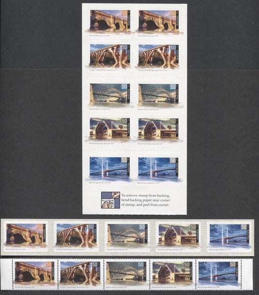 Lot 99 Australia SC#2219b/2224b 2004 Historic Bridges Issue, 3 VFNH Strips Of 5 & Booklet Of 10, Click on Listing to See ALL Pictures, 2017 Scott Cat. $18.25