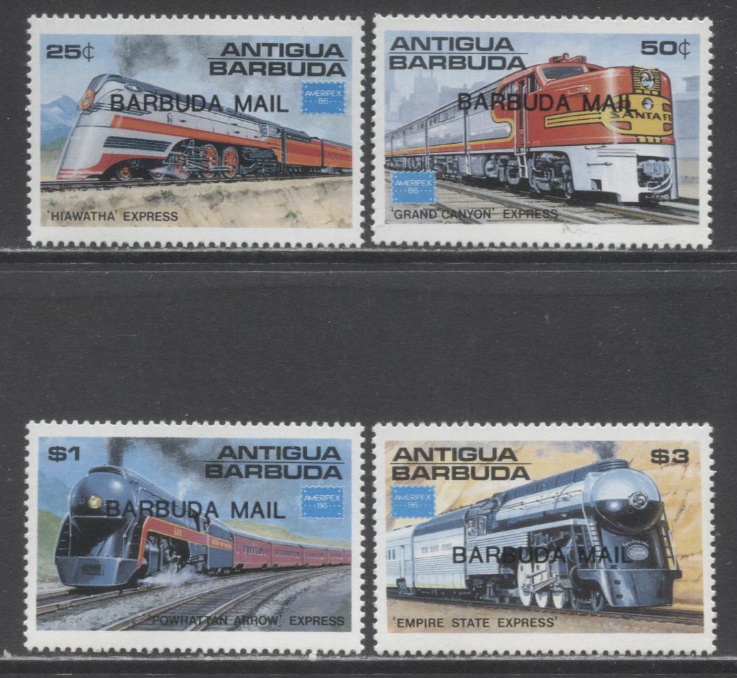 Lot 14 Barbuda SC#804-804 1986 Overprinted Ameripex '86 Trains Issue, A VFNH Singles, Click on Listing to See ALL Pictures, 2017 Scott Cat. $37.25